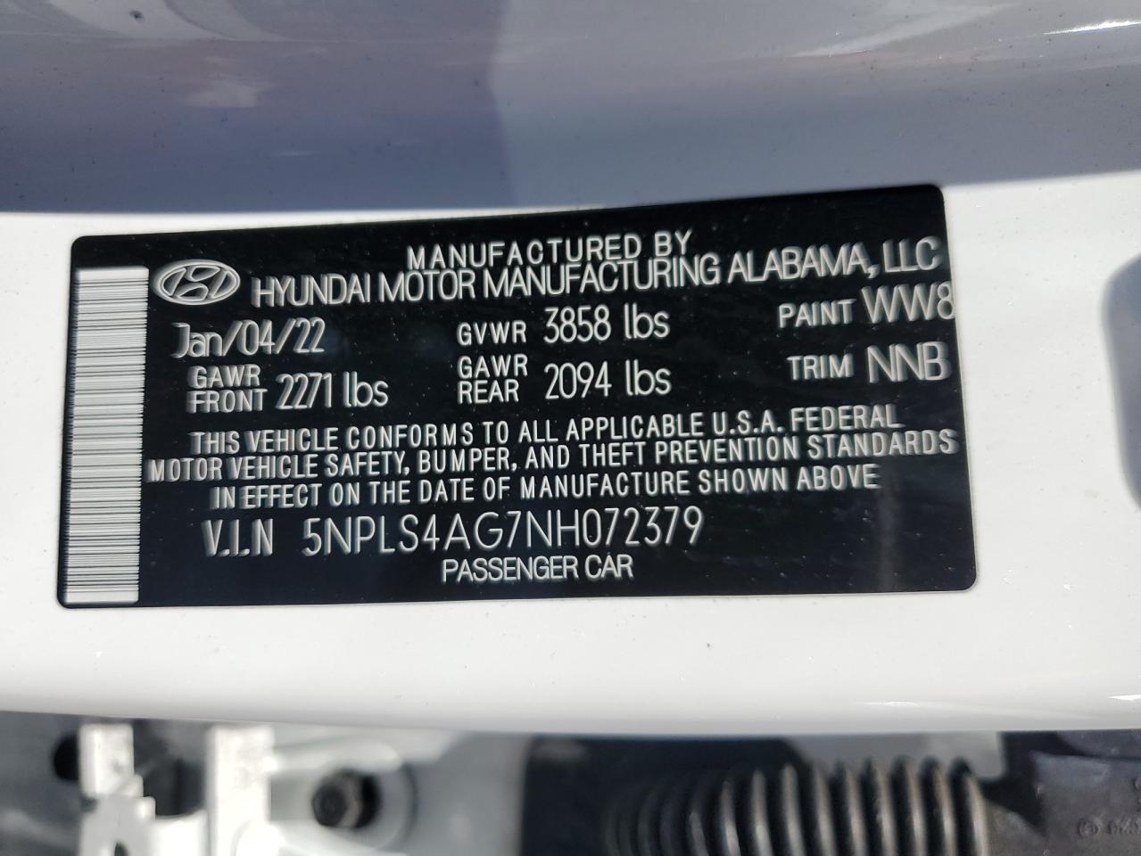 2022 Hyundai Elantra Sel VIN: 5NPLS4AG7NH072379 Lot: 53459474