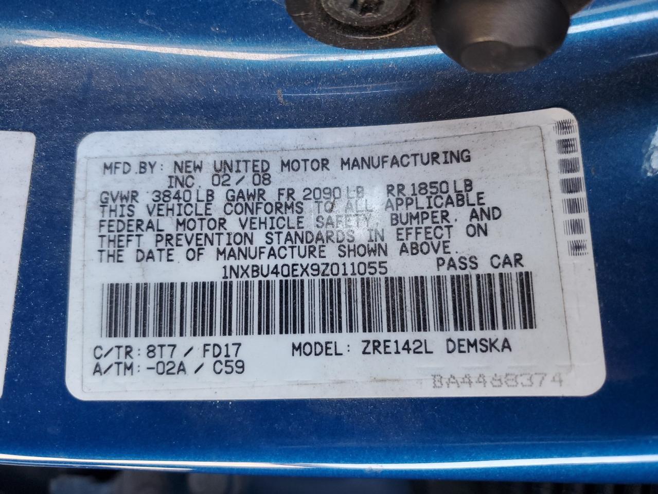 1NXBU40EX9Z011055 2009 Toyota Corolla Base