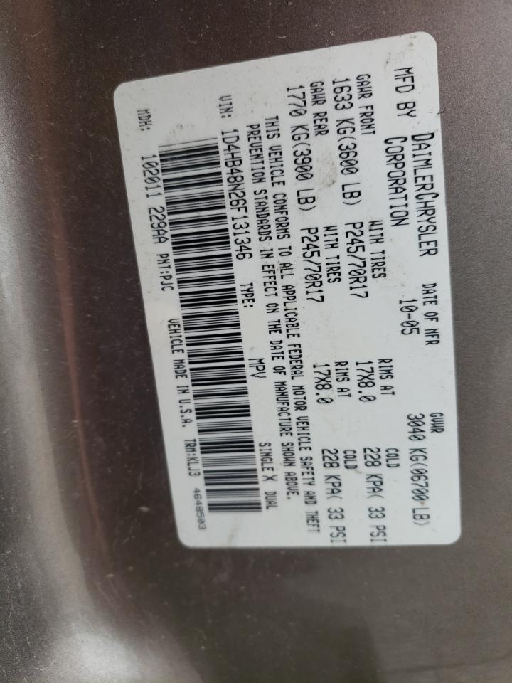 2006 Dodge Durango Slt VIN: 1D4HB48N26F131346 Lot: 55842214