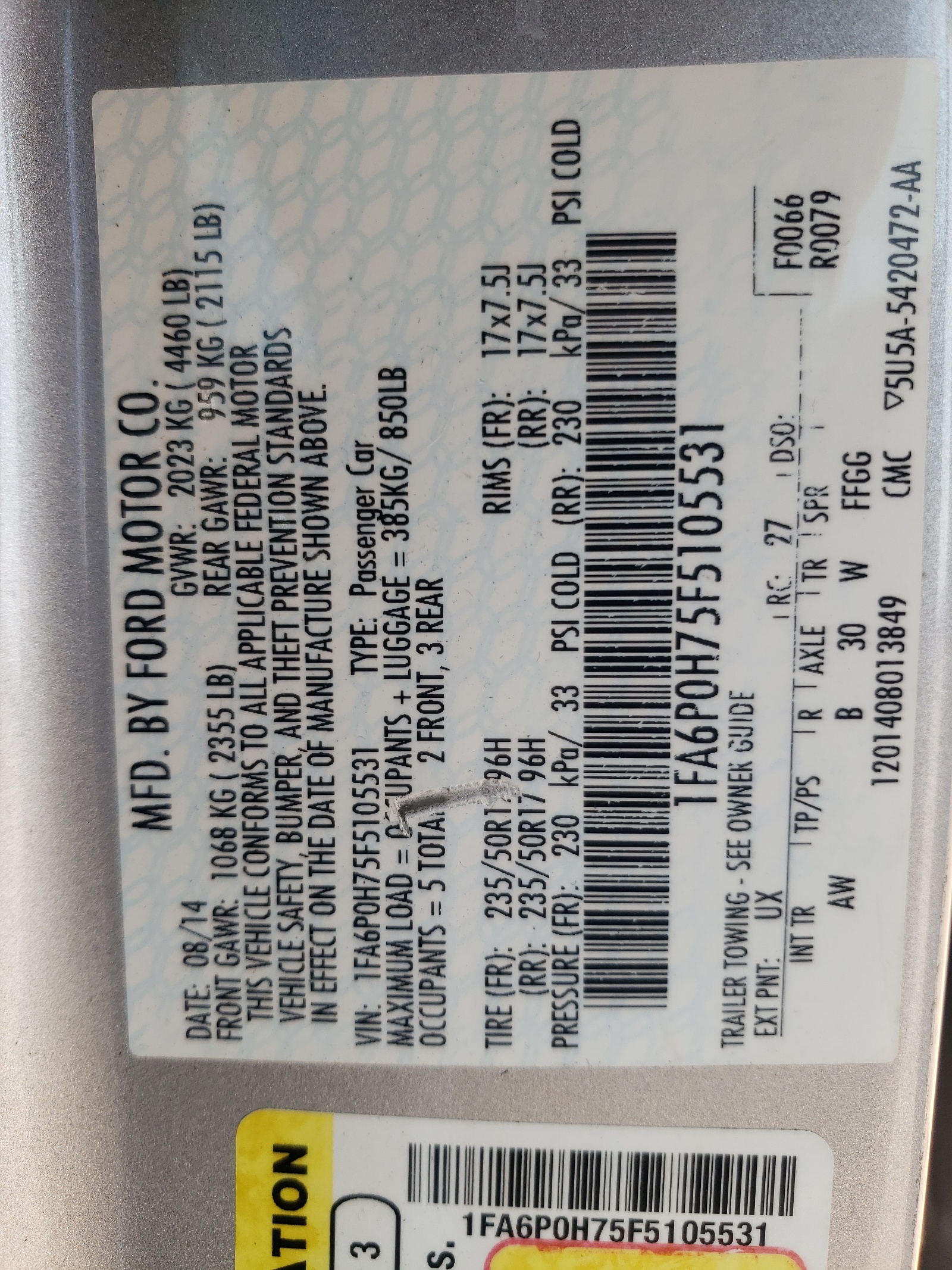 1FA6P0H75F5105531 2015 Ford Fusion Se