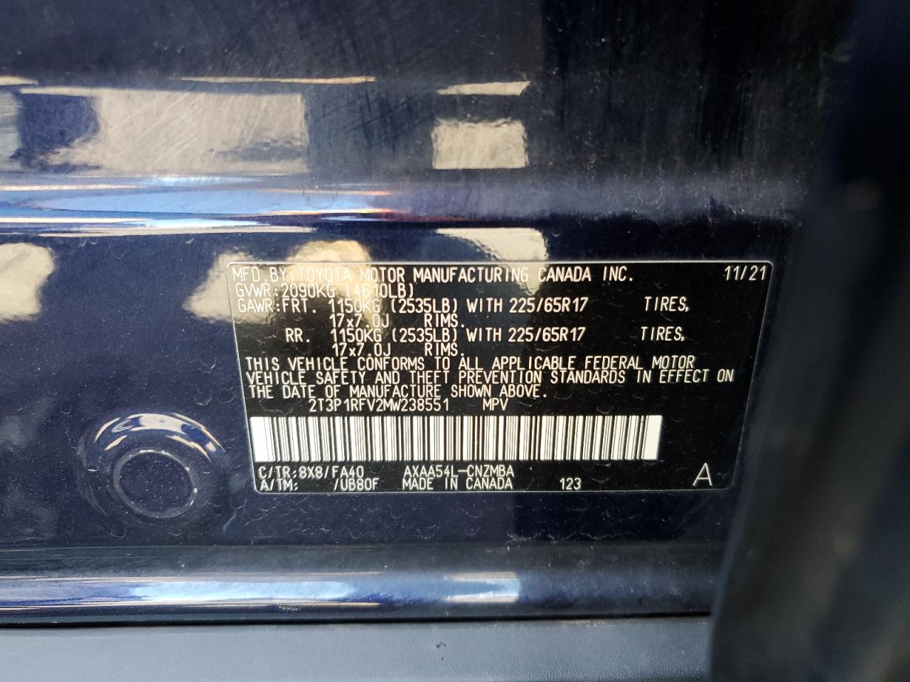 2021 Toyota Rav4 Xle VIN: 2T3P1RFV2MW238551 Lot: 55411914