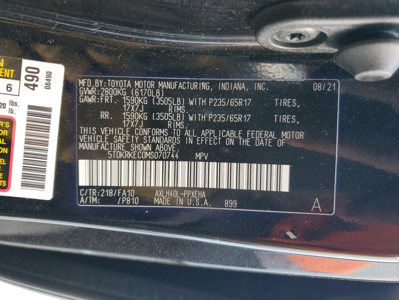 2021 Toyota Sienna Le VIN: 5TDKRKEC0MS070744 Lot: 52874524