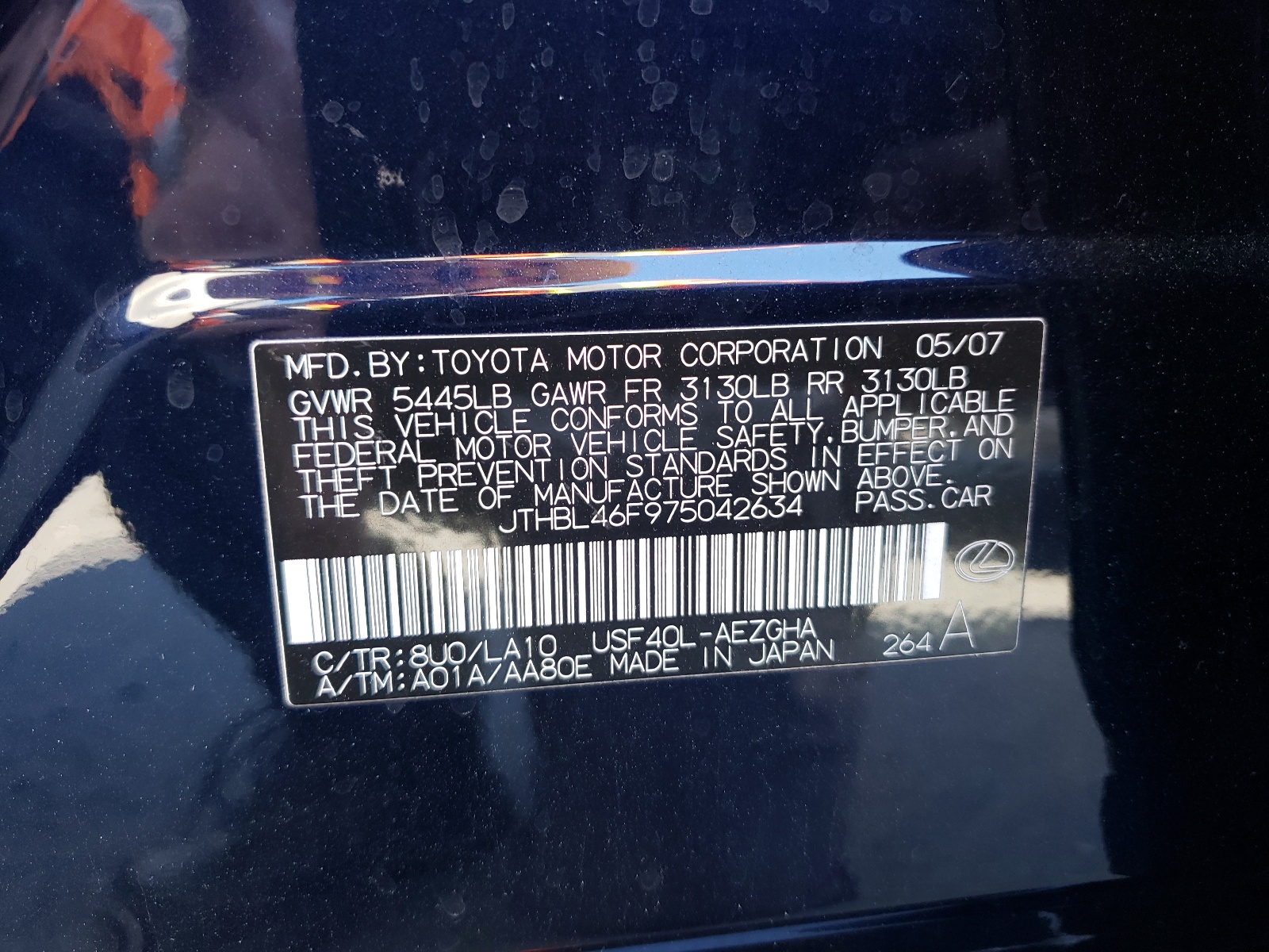 JTHBL46F975042634 2007 Lexus Ls 460