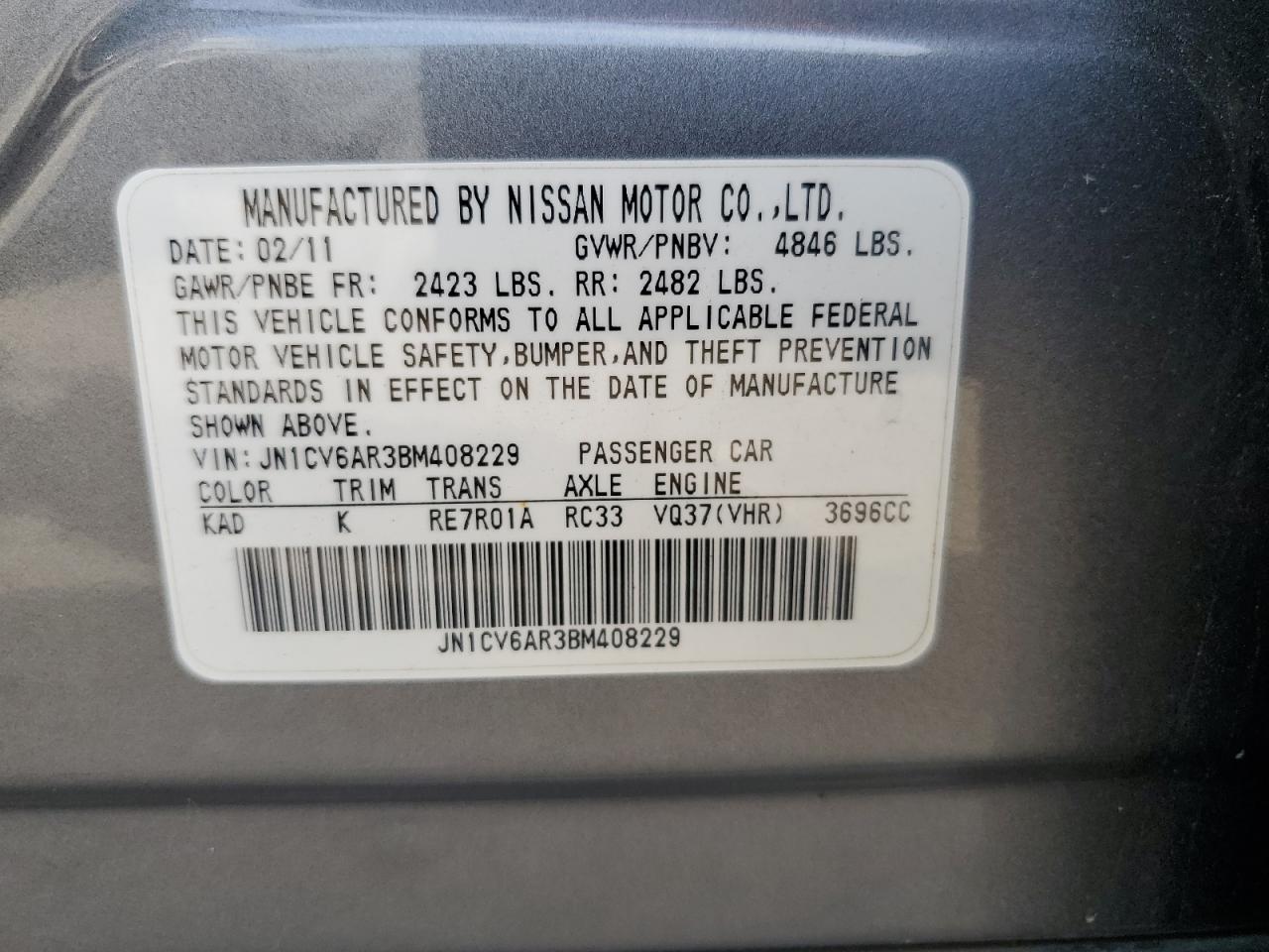 JN1CV6AR3BM408229 2011 Infiniti G37