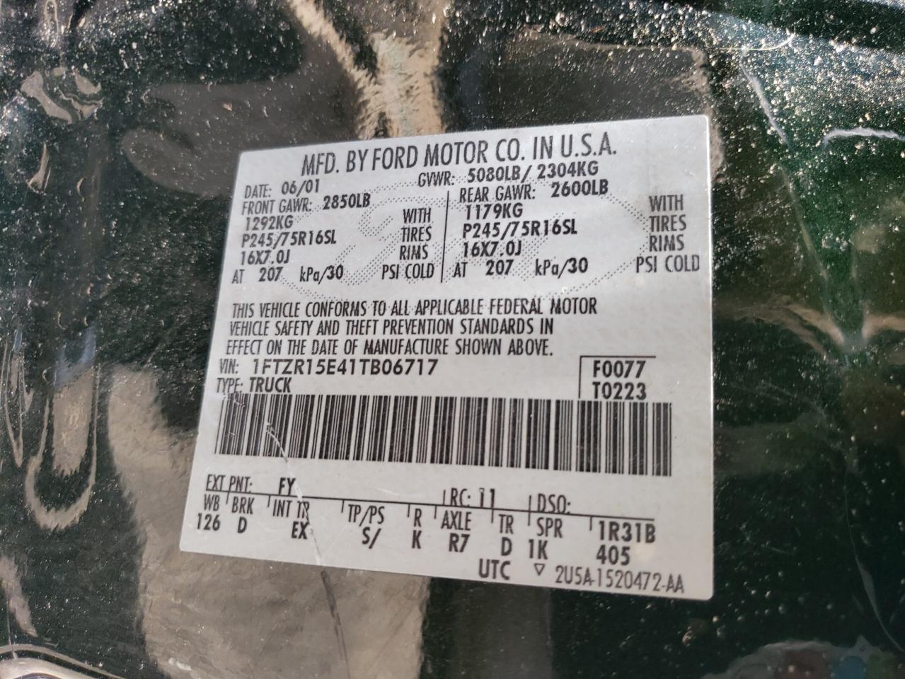 2001 Ford Ranger Super Cab VIN: 1FTZR15E41TB06717 Lot: 57007334