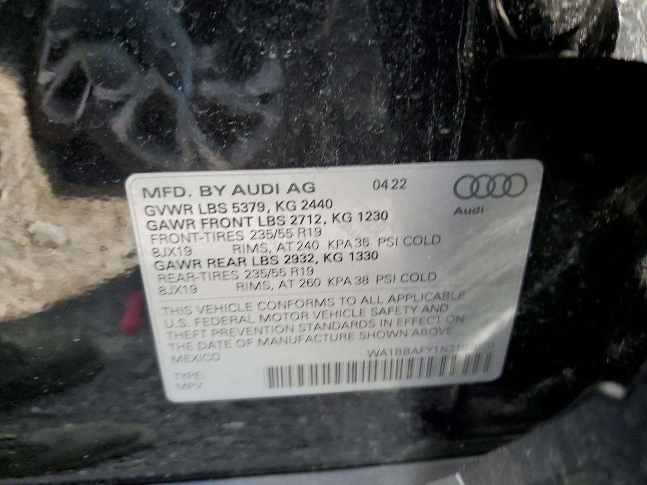 2022 Audi Q5 Premium Plus 40 VIN: WA1BBAFY1N2107070 Lot: 54823004