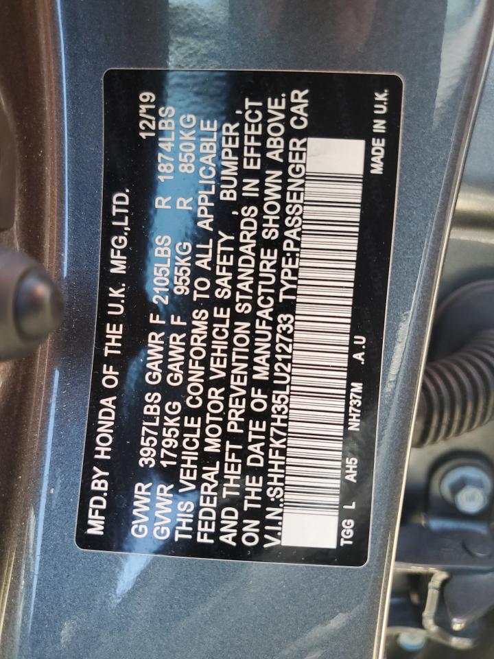 2020 Honda Civic Lx VIN: SHHFK7H35LU212733 Lot: 55961434