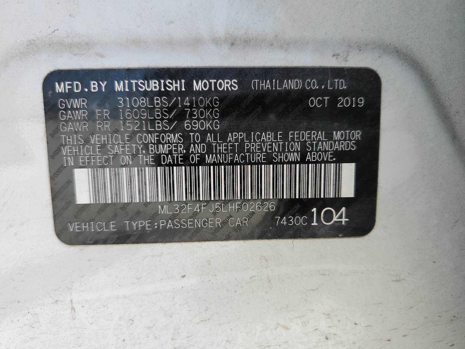 ML32F4FJ5LHF02626 2020 Mitsubishi Mirage G4 Se