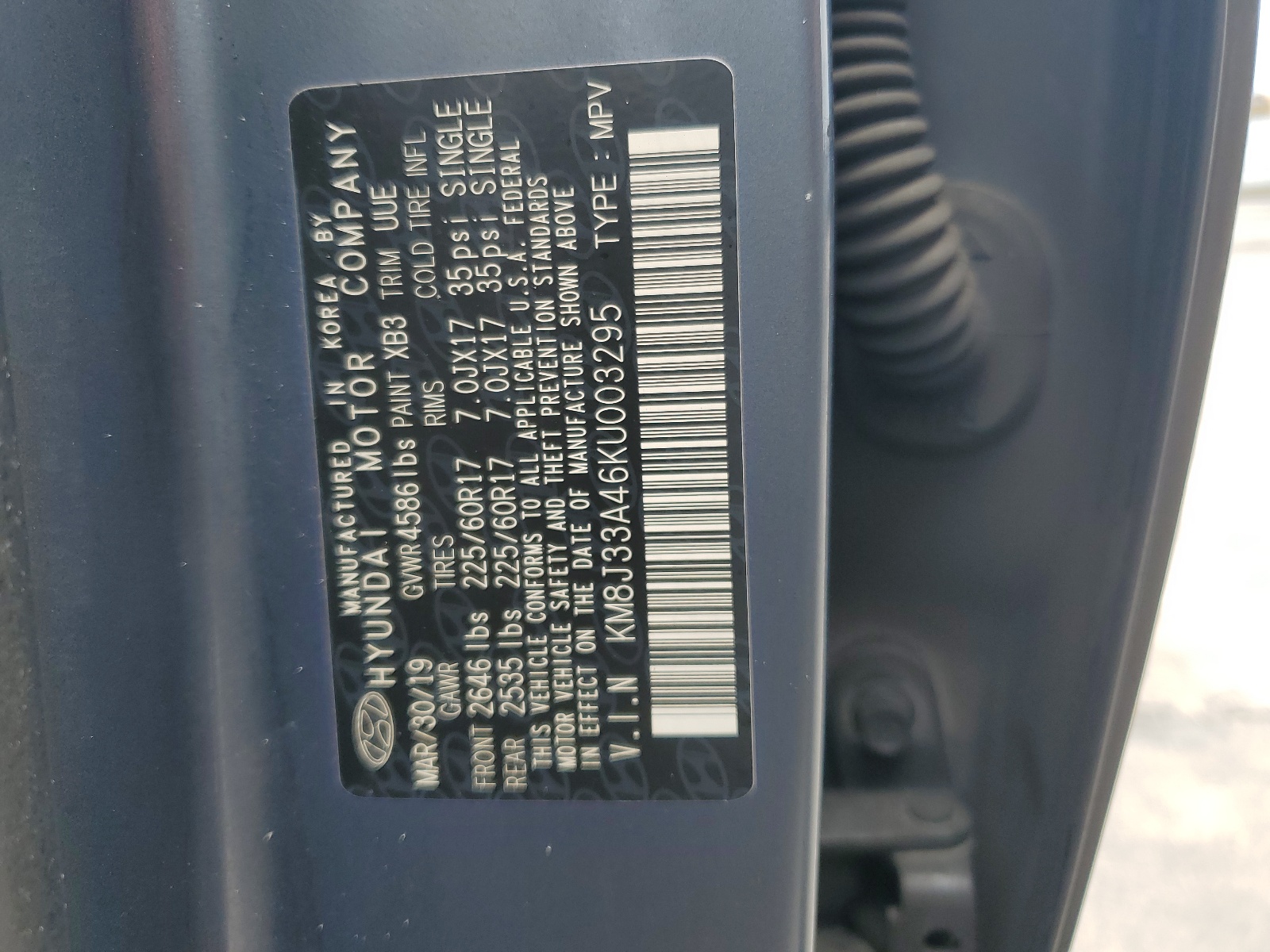 KM8J33A46KU003295 2019 Hyundai Tucson Limited