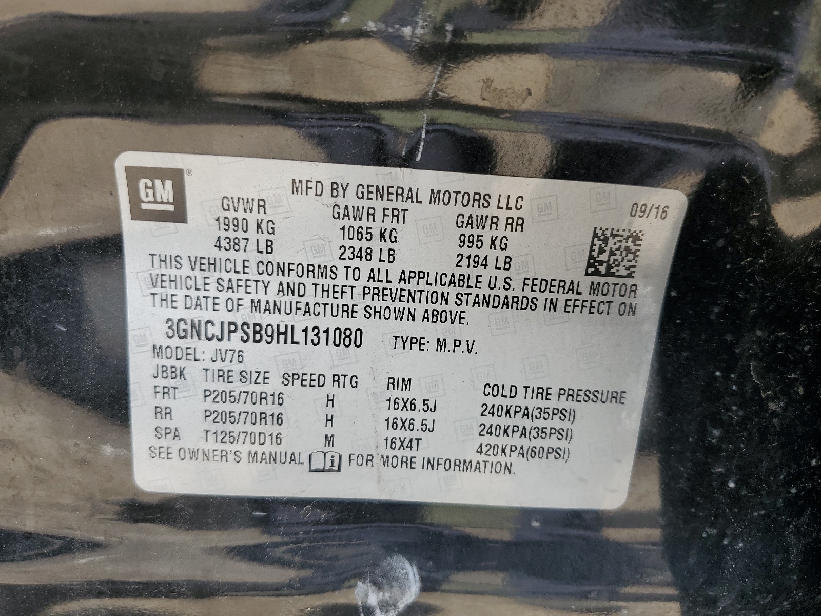 3GNCJPSB9HL131080 2017 Chevrolet Trax 1Lt