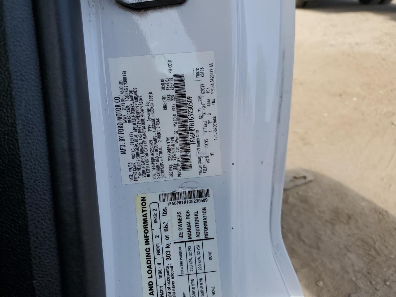 2016 Ford Mustang VIN: 1FA6P8TH1G5230509 Lot: 56532714