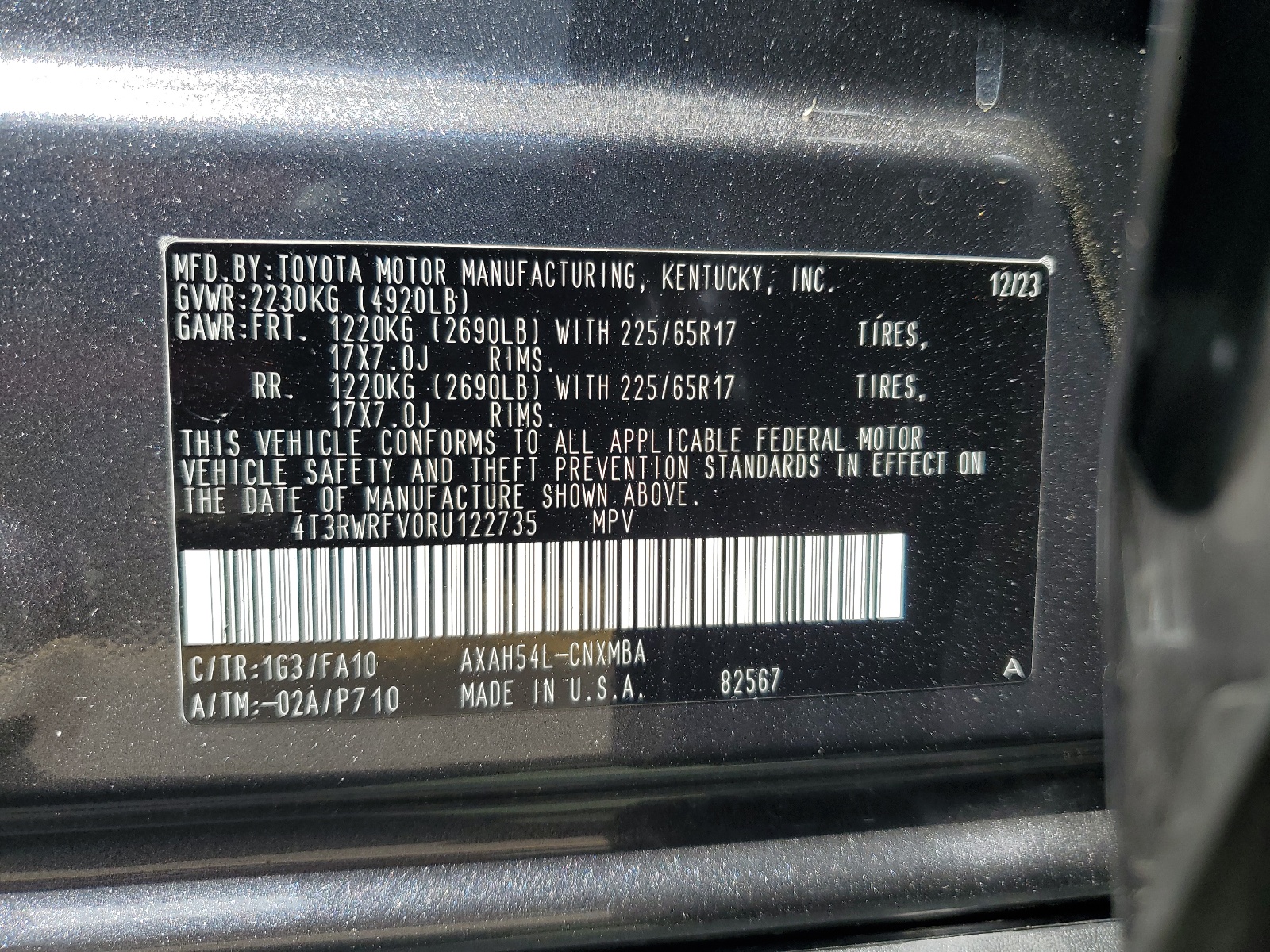 4T3RWRFV0RU122735 2024 Toyota Rav4 Xle