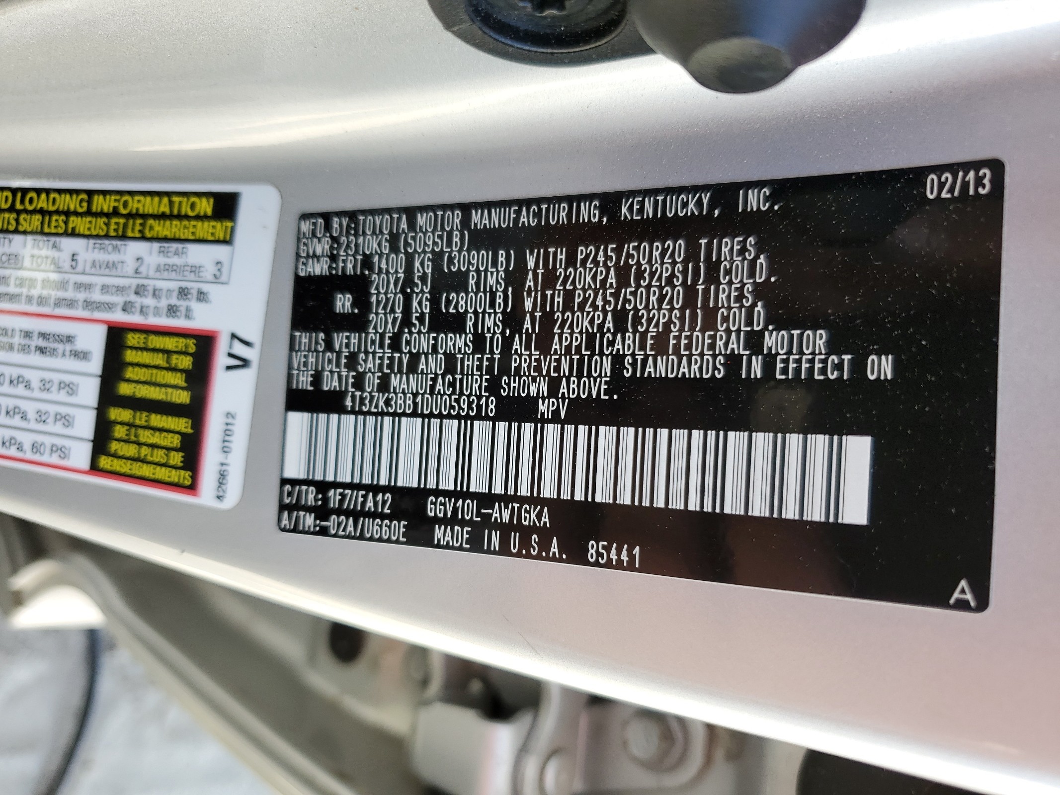 4T3ZK3BB1DU059318 2013 Toyota Venza Le