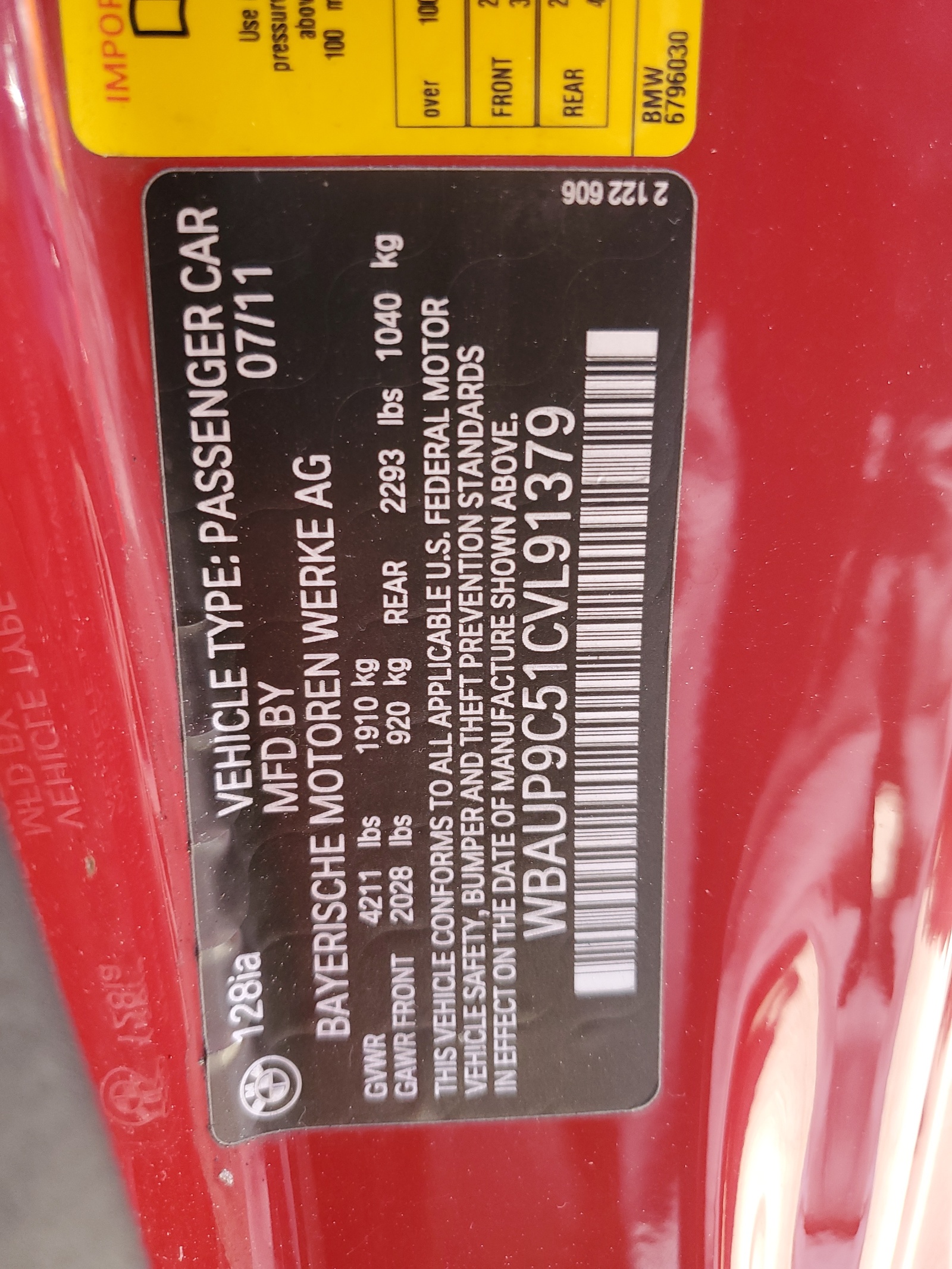 WBAUP9C51CVL91379 2012 BMW 128 I