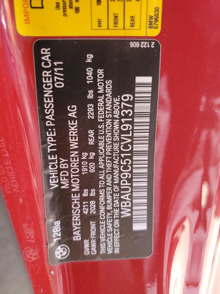 2012 BMW 128 I VIN: WBAUP9C51CVL91379 Lot: 57150584