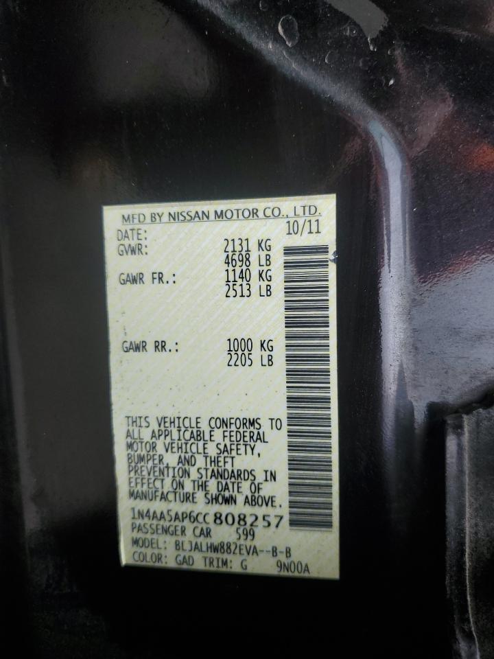 2012 Nissan Maxima S VIN: 1N4AA5AP6CC808257 Lot: 53750524