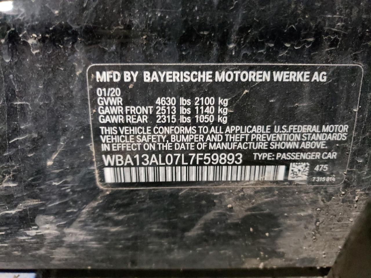 2020 BMW M235Xi VIN: WBA13AL07L7F59893 Lot: 60158715