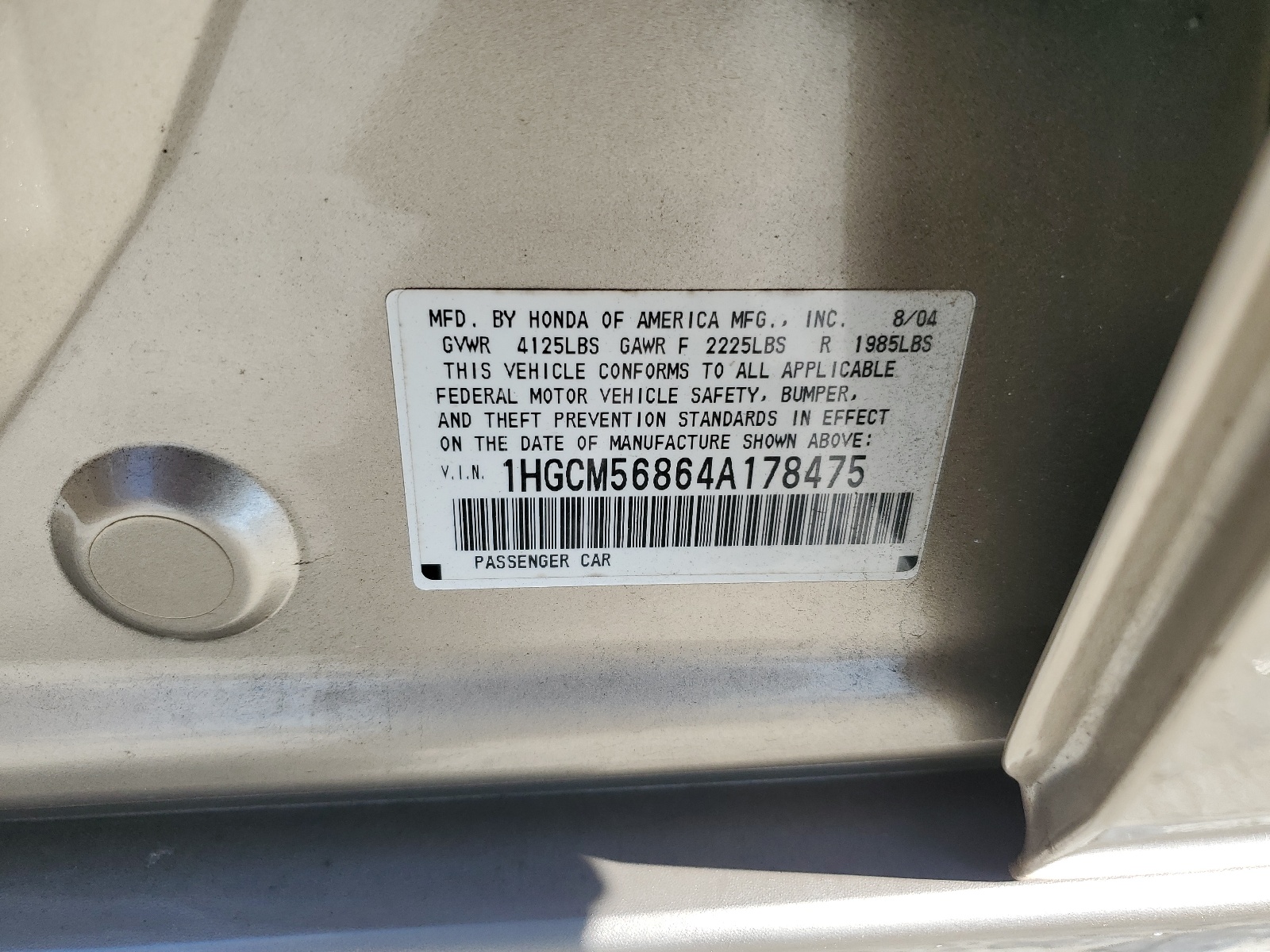 1HGCM56864A178475 2004 Honda Accord Ex