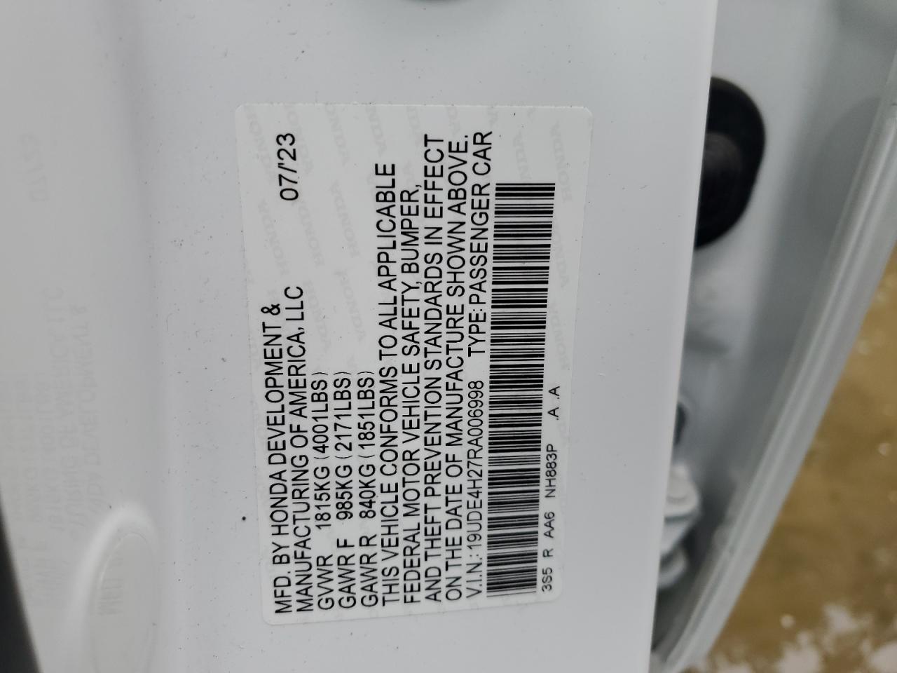 19UDE4H27RA006998 2024 Acura Integra