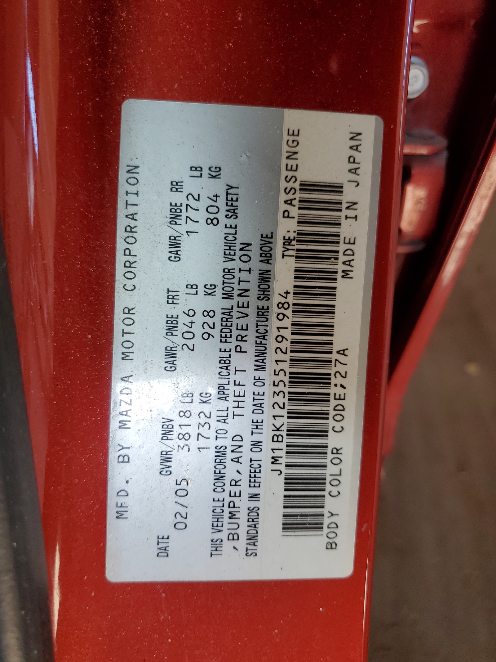 JM1BK123551291984 2005 Mazda 3 S