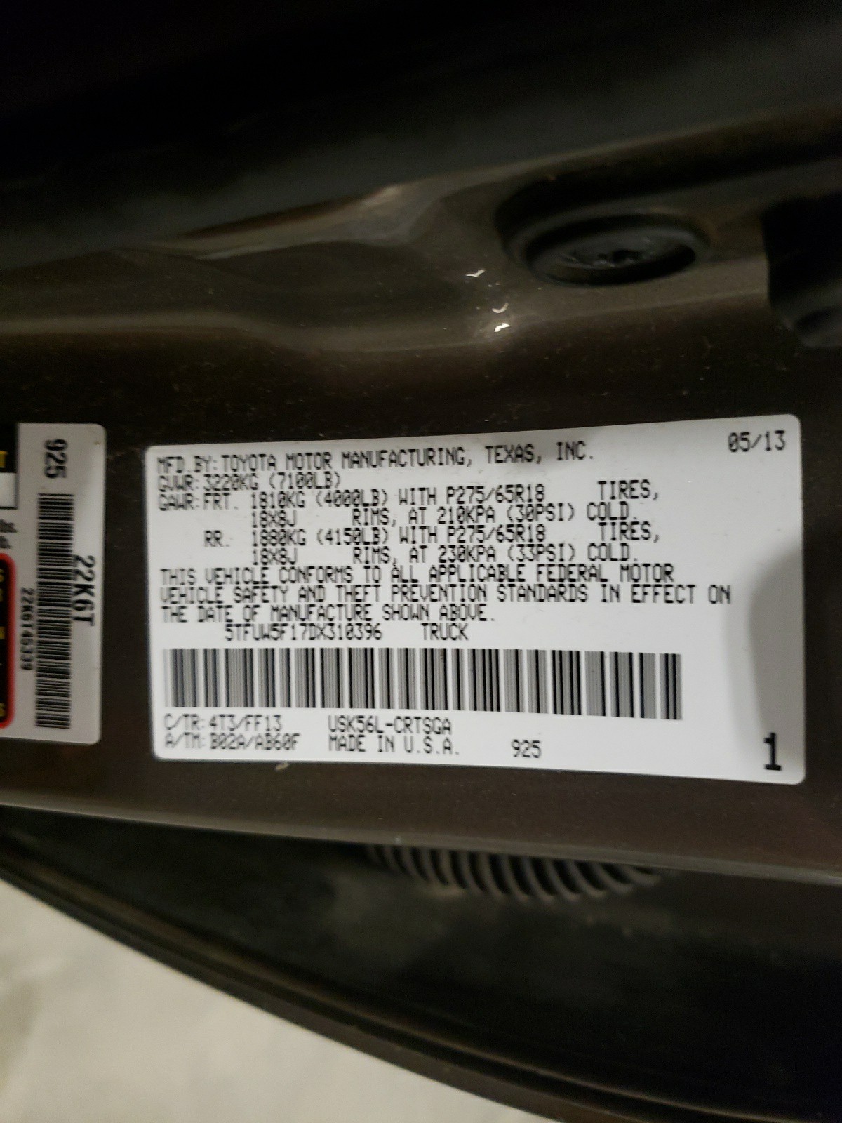 5TFUW5F17DX310396 2013 Toyota Tundra Double Cab Sr5