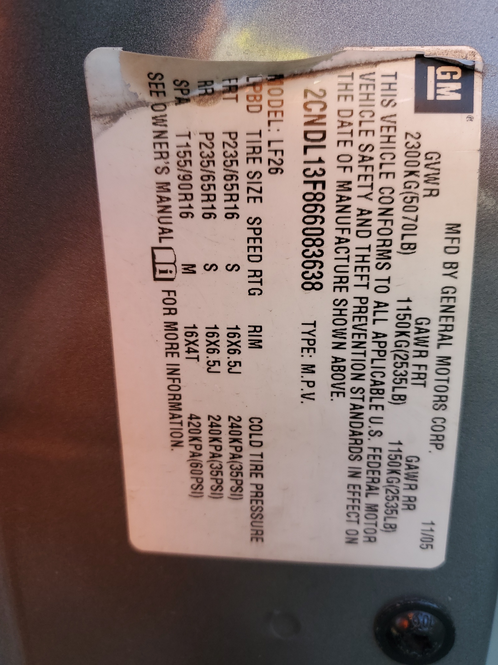 2CNDL13F866083638 2006 Chevrolet Equinox Ls