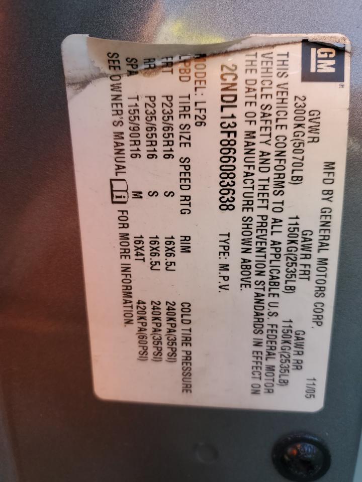 2006 Chevrolet Equinox Ls VIN: 2CNDL13F866083638 Lot: 53447164