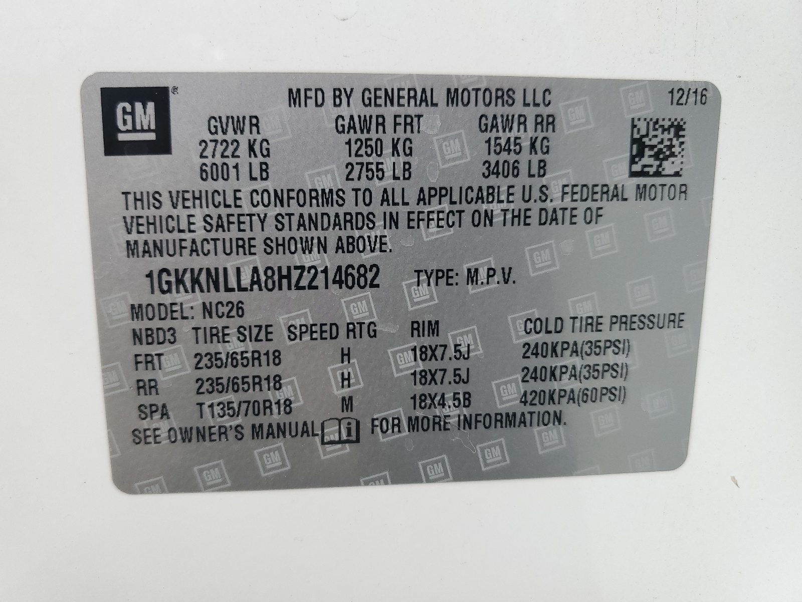 1GKKNLLA8HZ214682 2017 GMC Acadia Sle