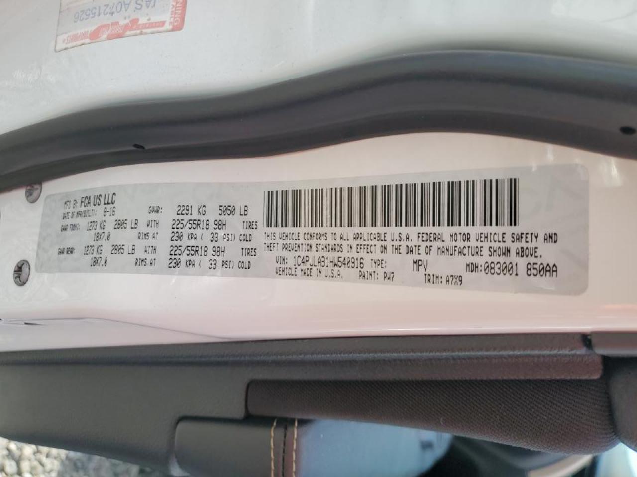 2017 Jeep Cherokee Sport VIN: 1C4PJLAB1HW540916 Lot: 54379804