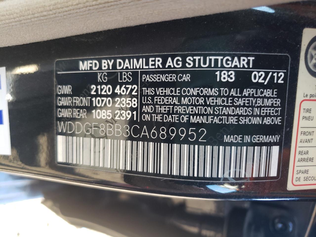 2012 Mercedes-Benz C 300 4Matic VIN: WDDGF8BB3CA689952 Lot: 56277304