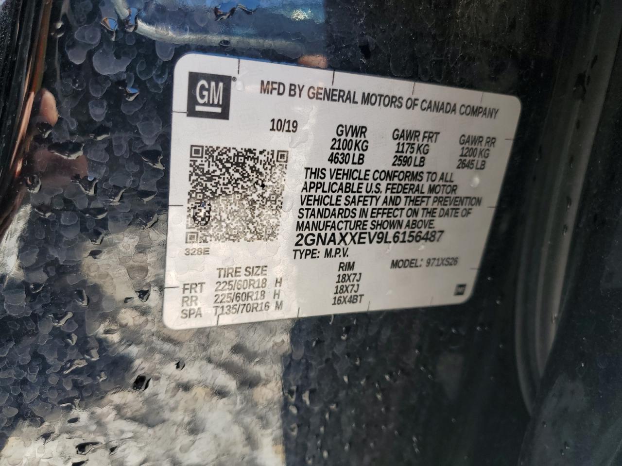 2GNAXXEV9L6156487 2020 Chevrolet Equinox Premier