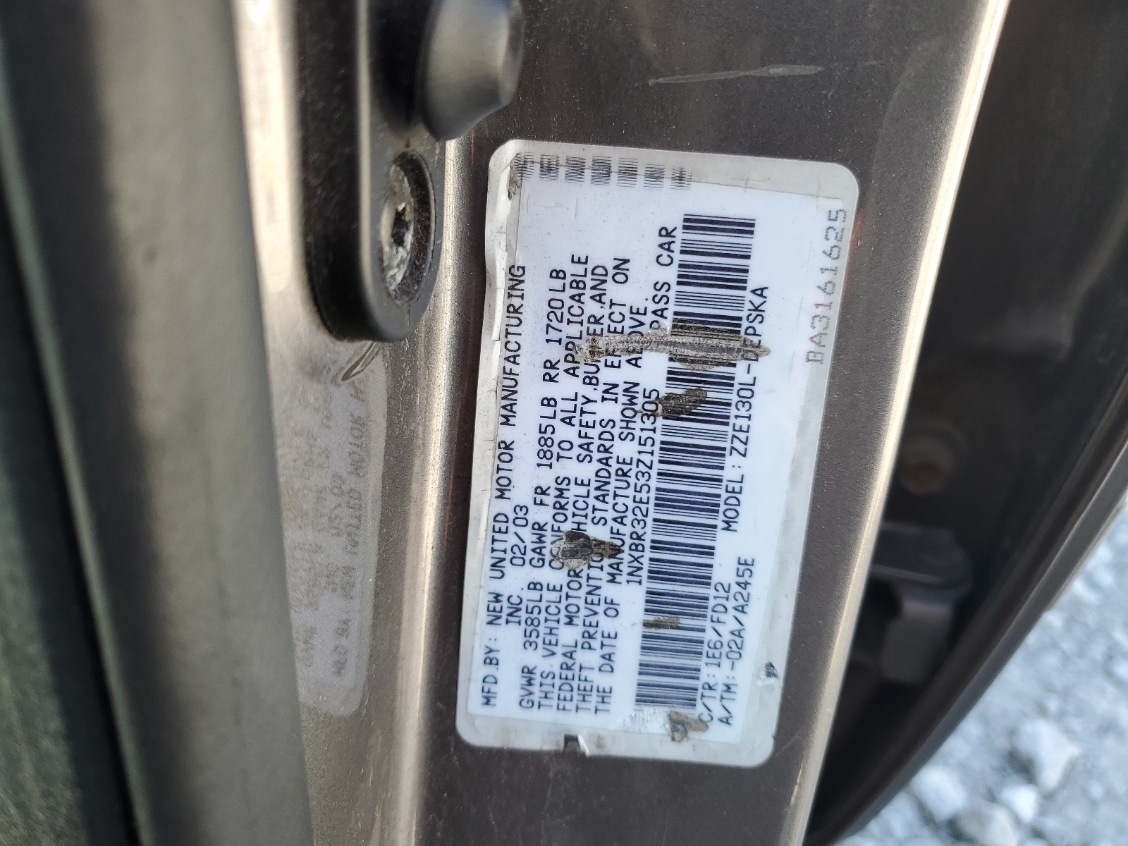 1NXBR32E53Z151305 2003 Toyota Corolla Ce