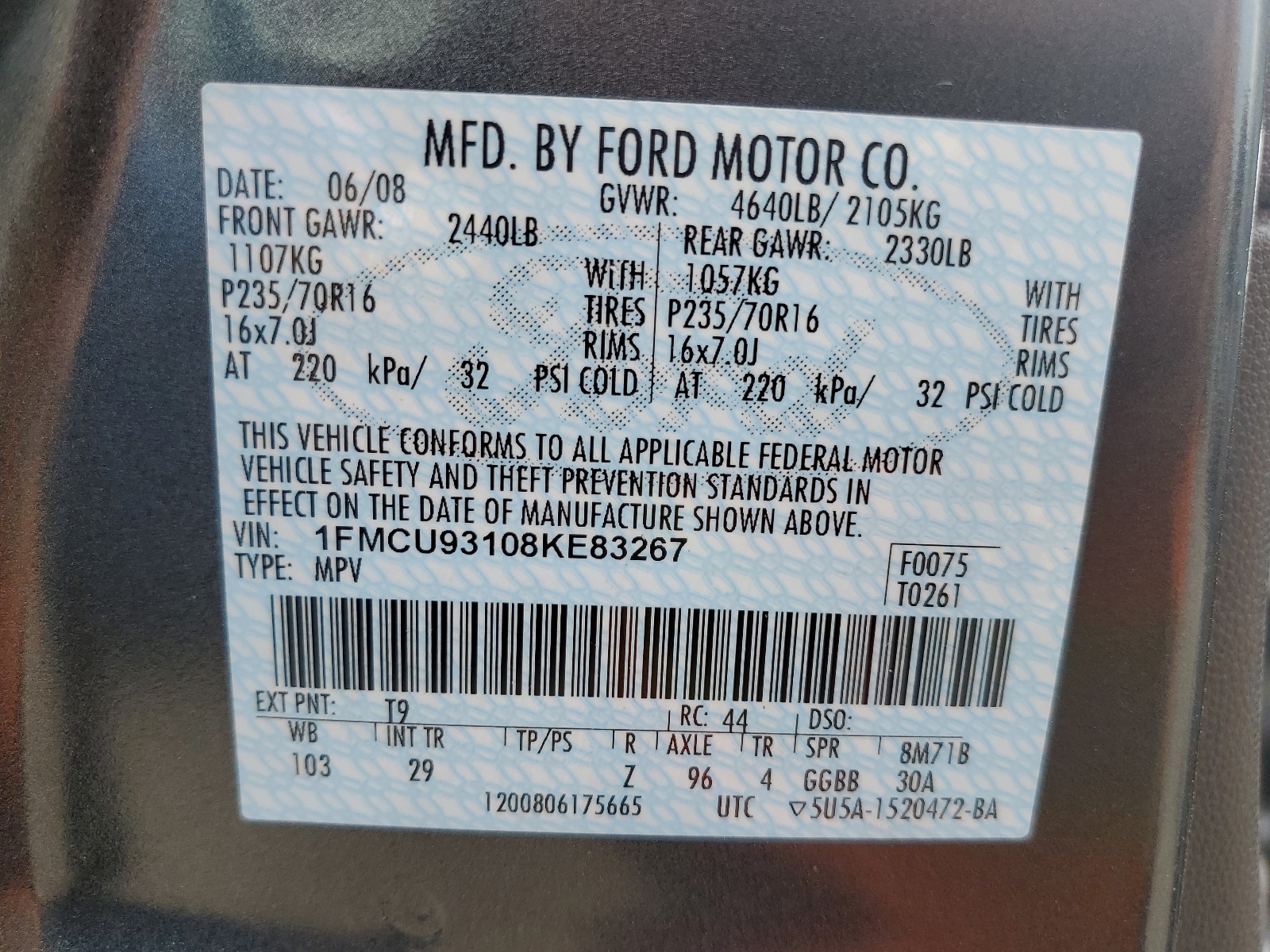 1FMCU93108KE83267 2008 Ford Escape Xlt