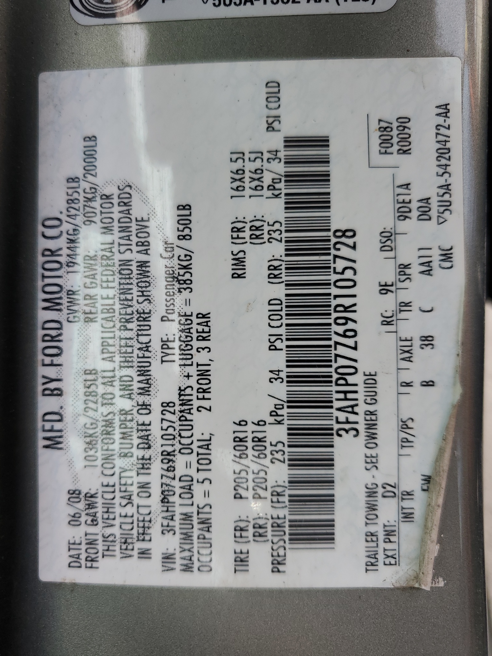 3FAHP07Z69R105728 2009 Ford Fusion Se