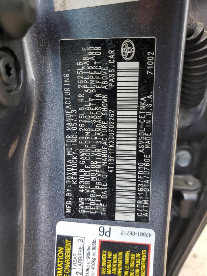 4T1BF1FKXDU702262 2013 Toyota Camry L