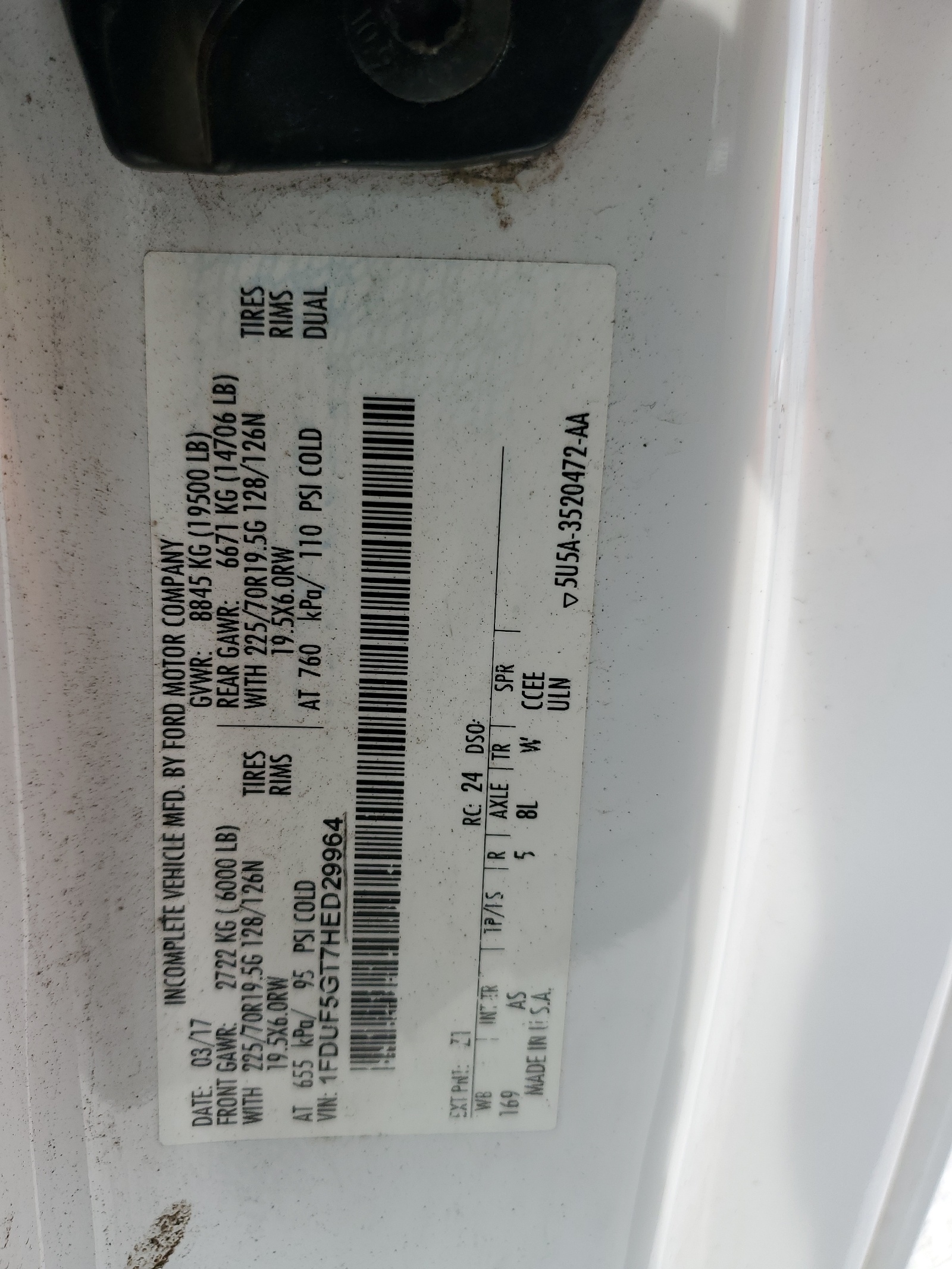 1FDUF5GT7HED29964 2017 Ford F550 Super Duty