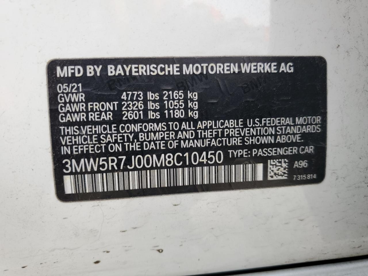 3MW5R7J00M8C10450 2021 BMW 330Xi