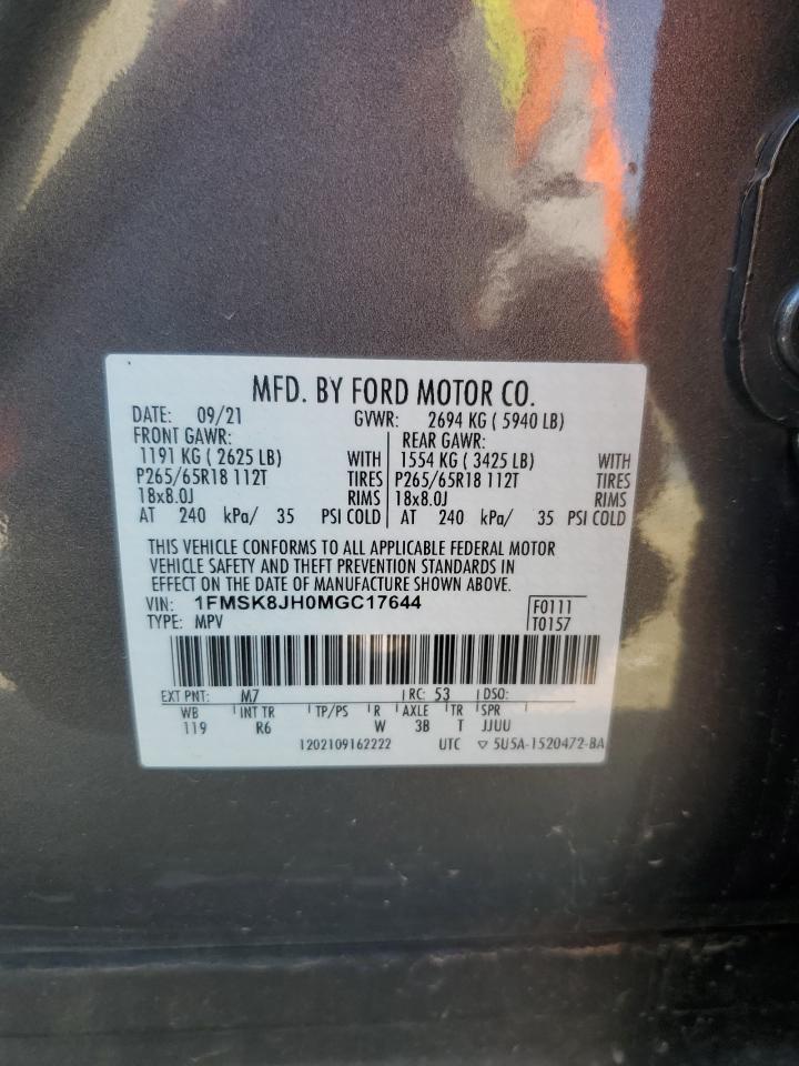 2021 Ford Explorer Timberline VIN: 1FMSK8JH0MGC17644 Lot: 56422244
