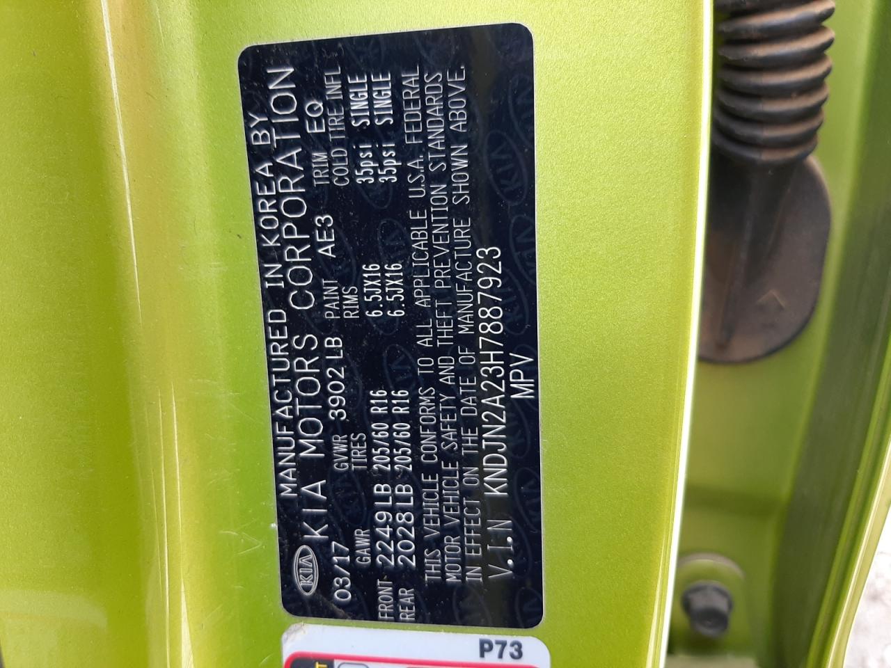 2017 Kia Soul VIN: KNDJN2A23H7887923 Lot: 53233504