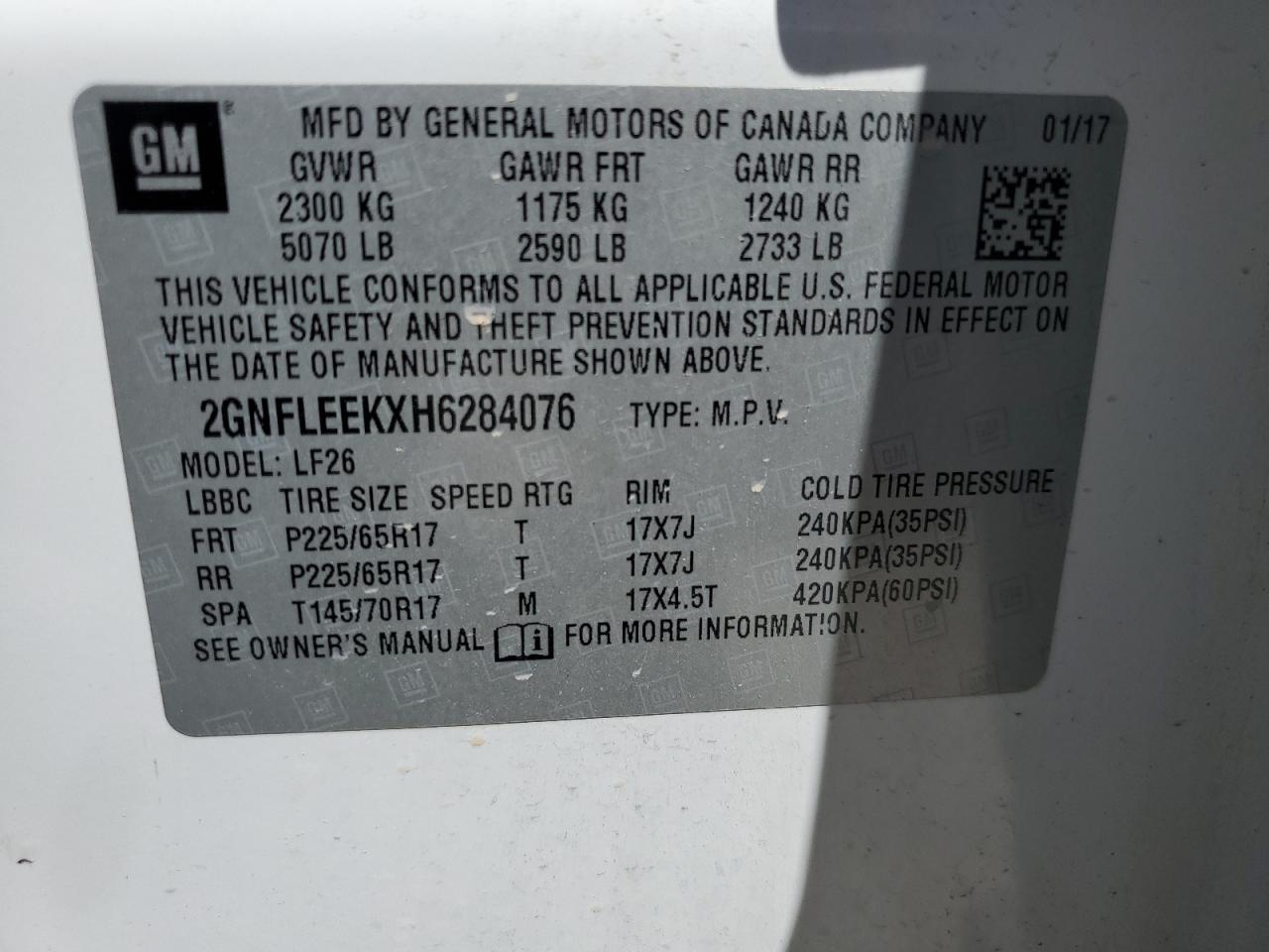 2GNFLEEKXH6284076 2017 Chevrolet Equinox Ls