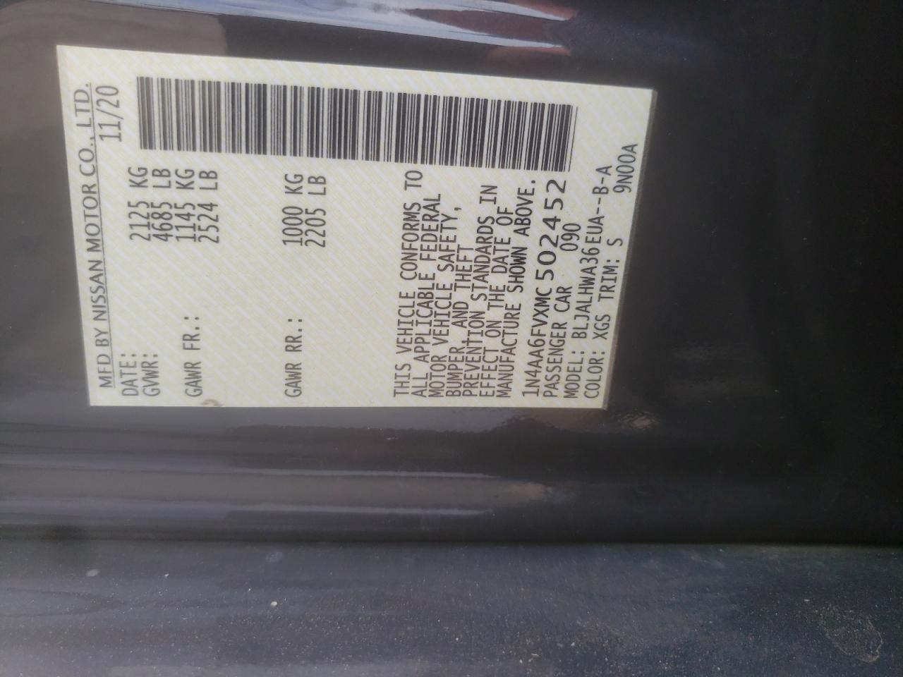 1N4AA6FVXMC502452 2021 Nissan Maxima Platinum