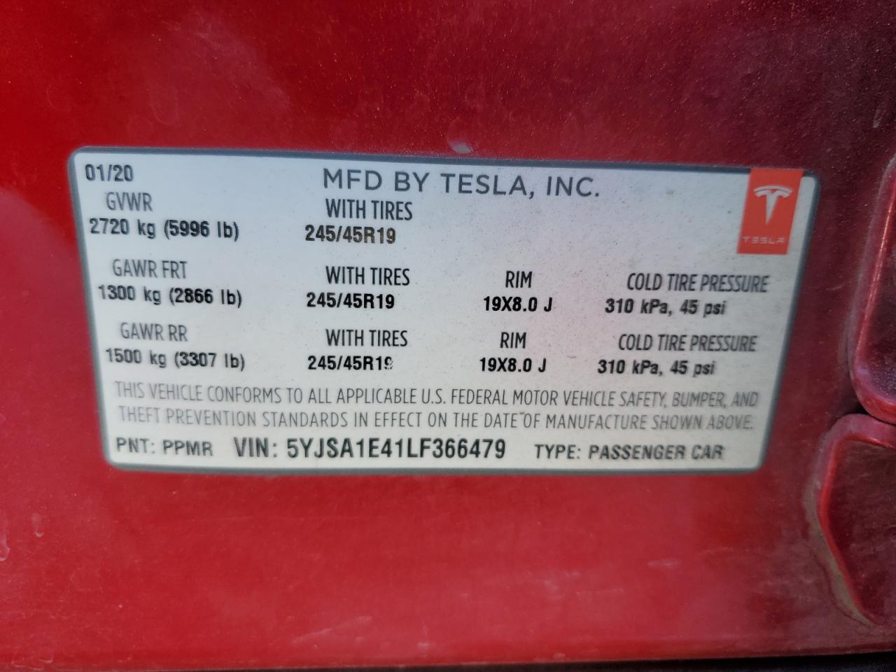 5YJSA1E41LF366479 2020 Tesla Model S