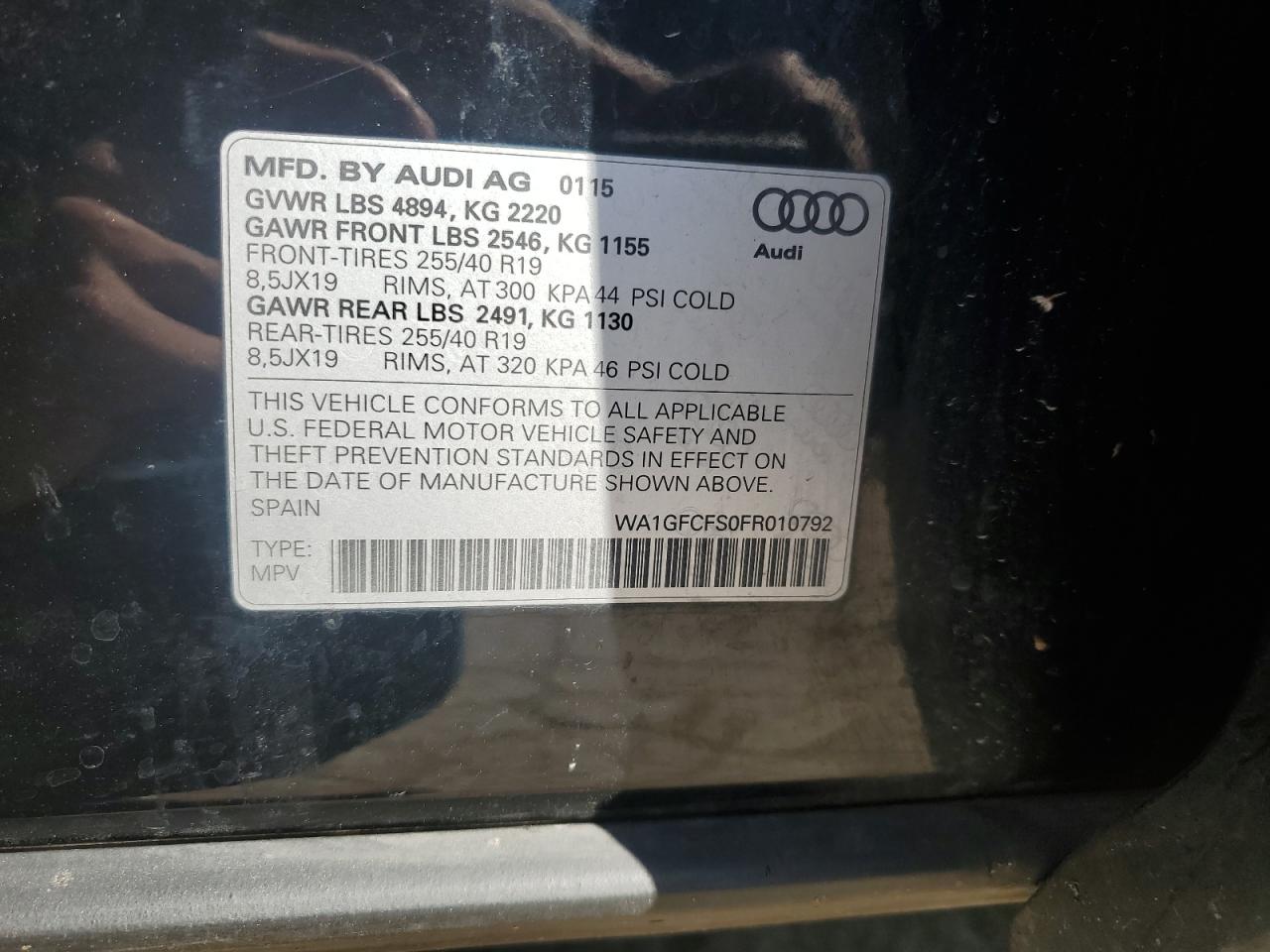 WA1GFCFS0FR010792 2015 Audi Q3 Prestige