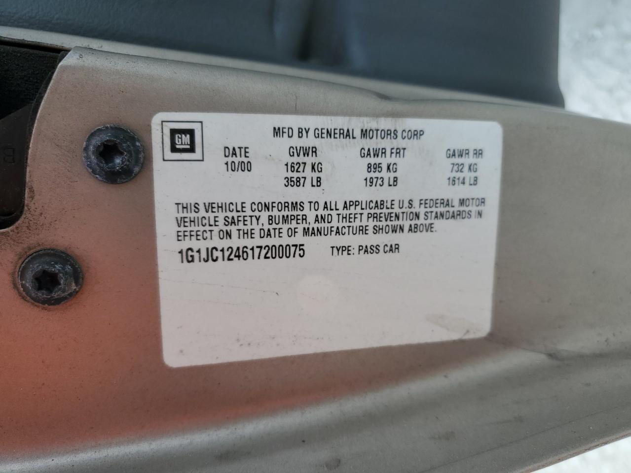 2001 Chevrolet Cavalier VIN: 1G1JC124617200075 Lot: 56023714