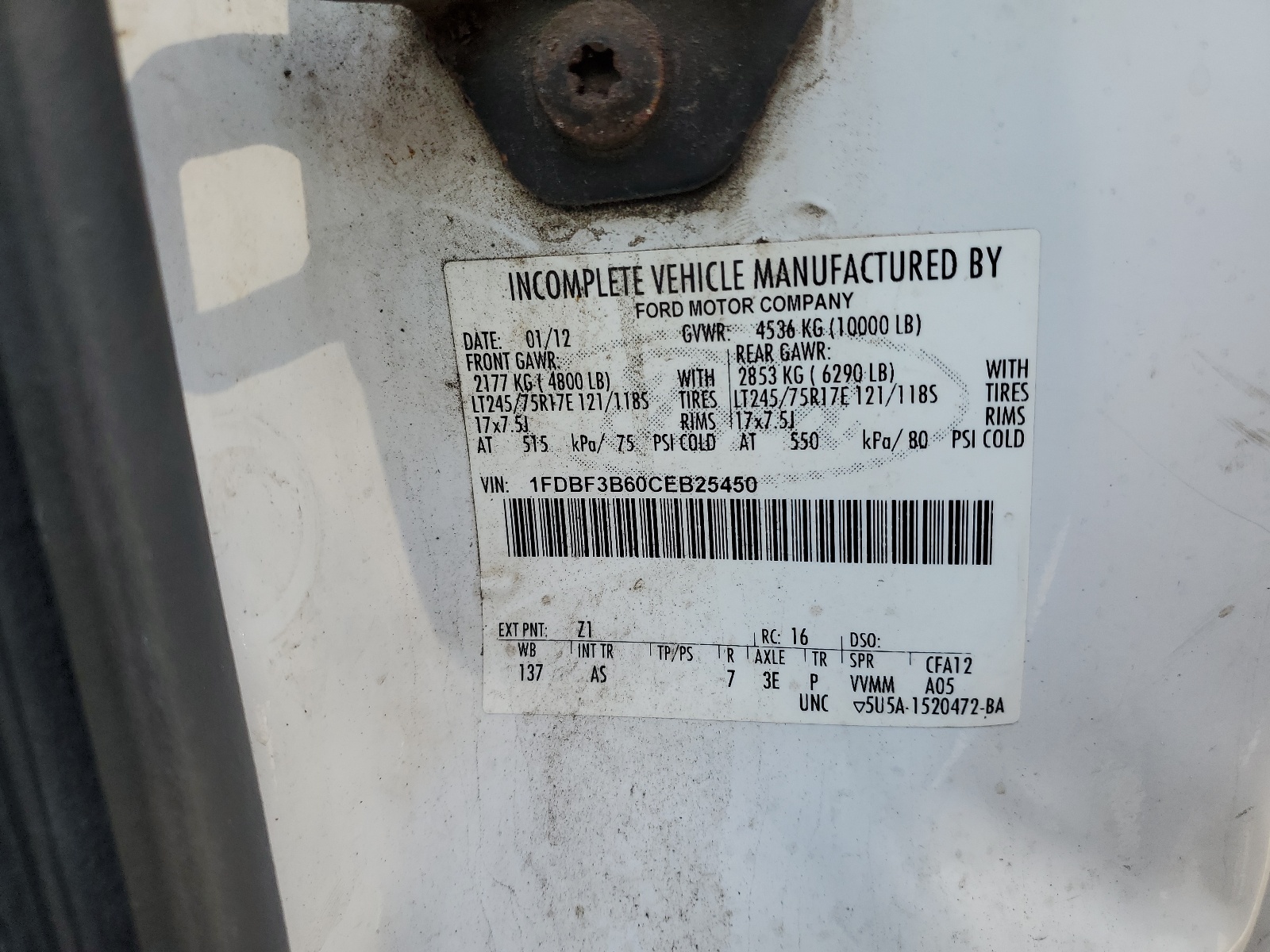 1FDBF3B60CEB25450 2012 Ford F350 Super Duty