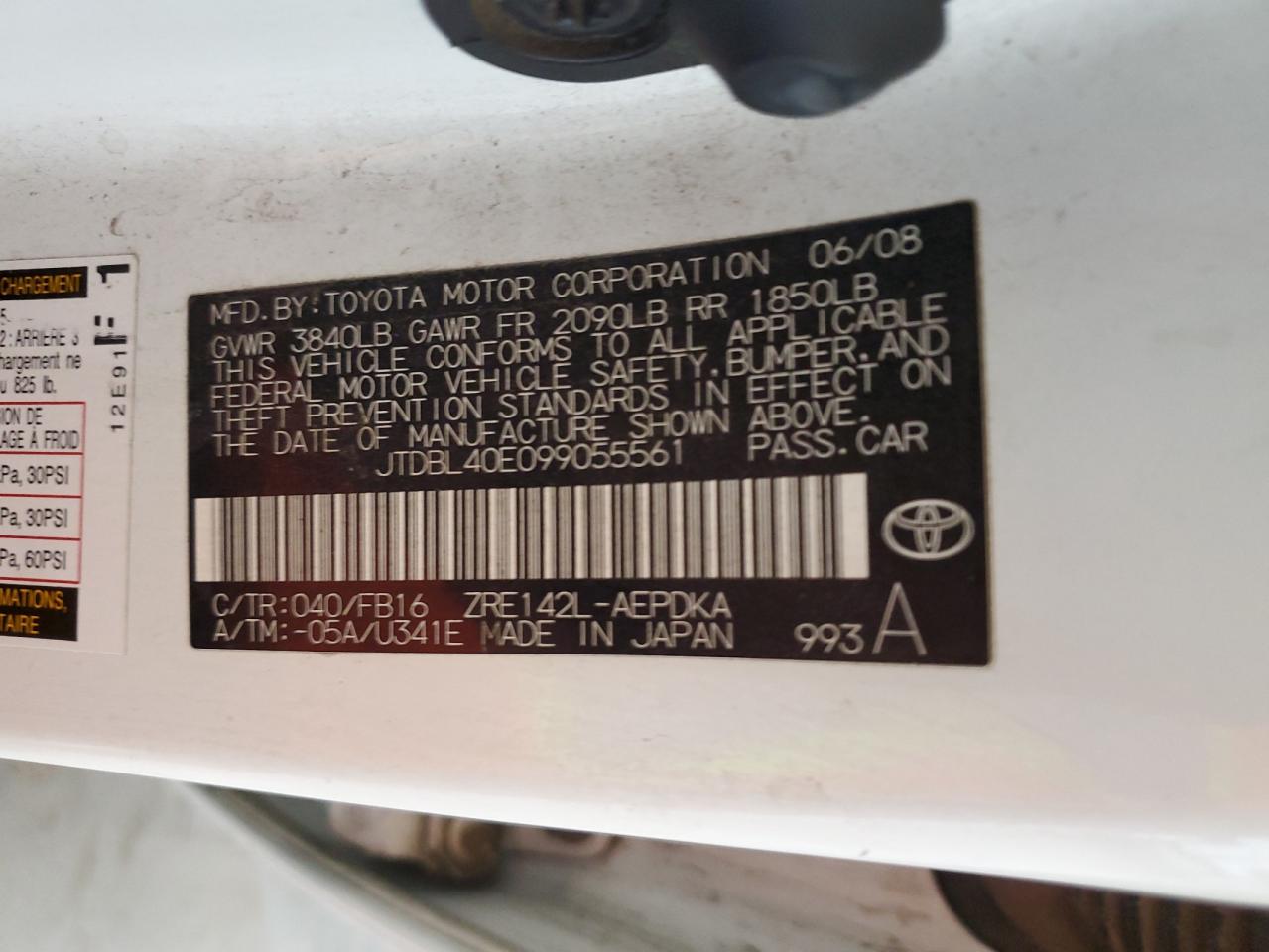 2009 Toyota Corolla Base VIN: JTDBL40E099055561 Lot: 56931404