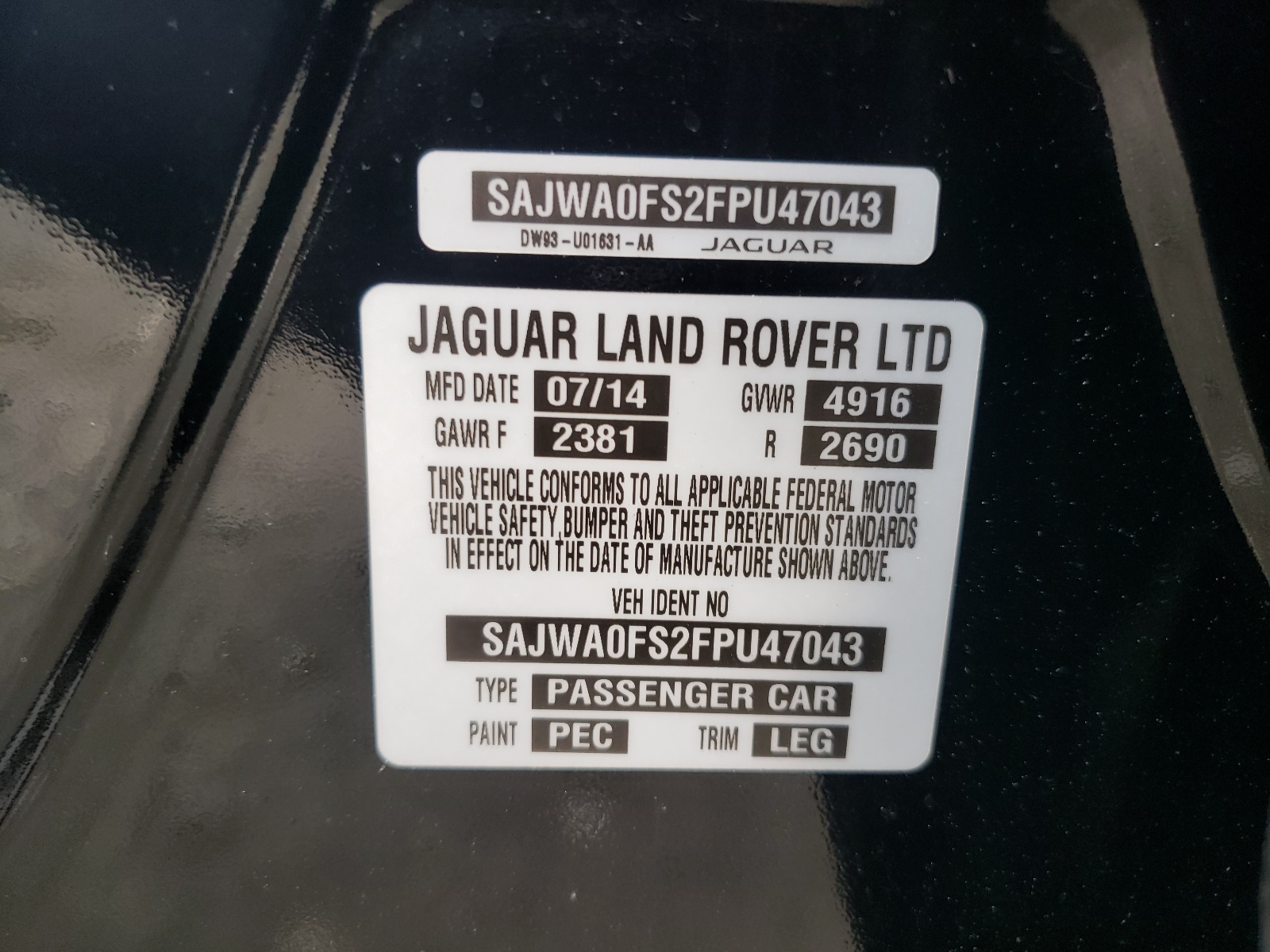 SAJWA0FS2FPU47043 2015 Jaguar Xf 2.0T Premium