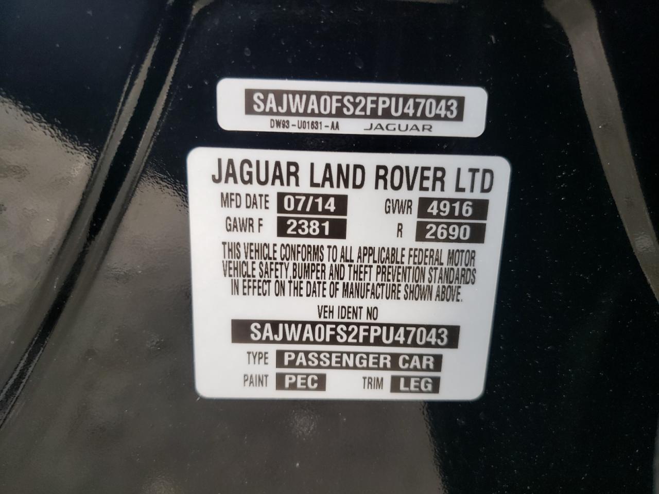 2015 Jaguar Xf 2.0T Premium VIN: SAJWA0FS2FPU47043 Lot: 55003724