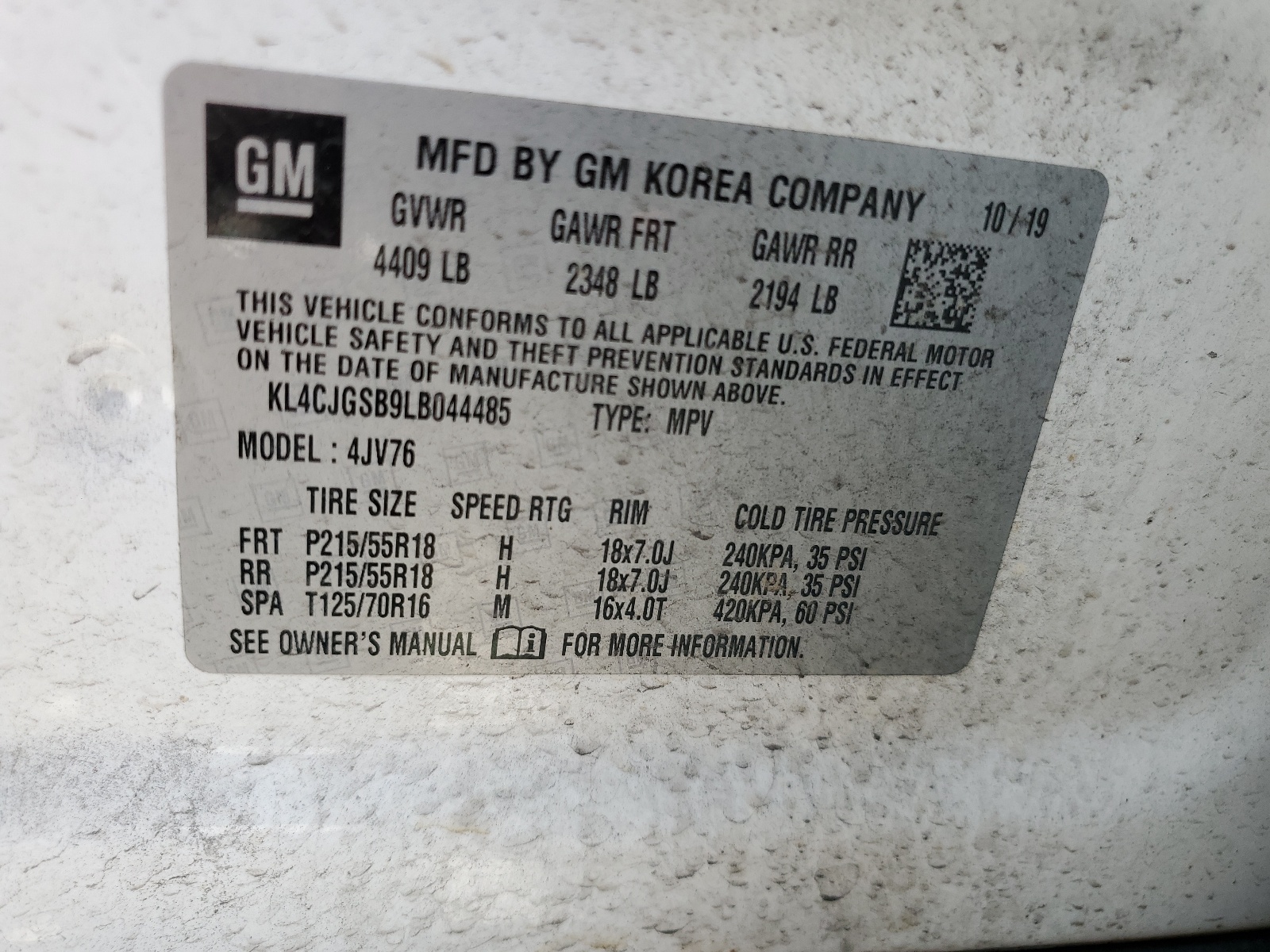 KL4CJGSB9LB044485 2020 Buick Encore Essence