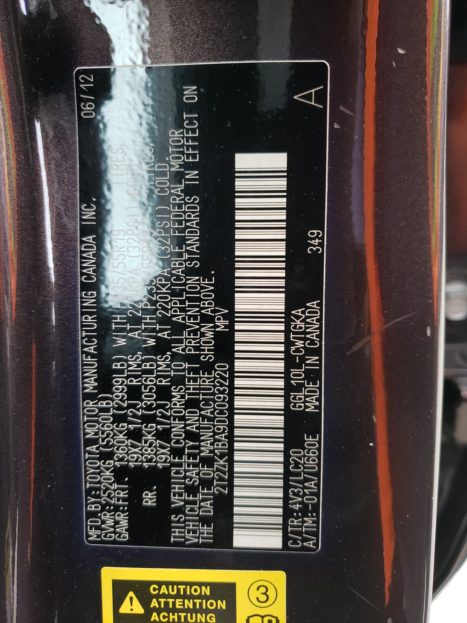 2T2ZK1BA9DC093220 2013 Lexus Rx 350